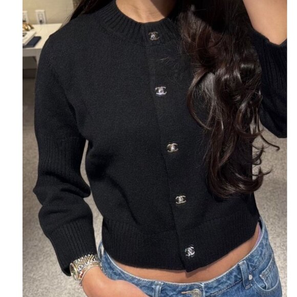 CHANEL  Cashmere Backpack Button-Down Cardigan - Picture 1 of 9